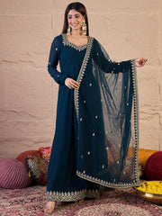 Women Ethnic Motifs Embroidered Sweetheart Neck Kurta with Dupatta