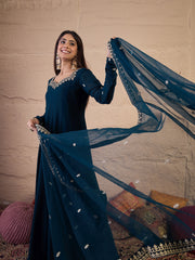 Women Ethnic Motifs Embroidered Sweetheart Neck Kurta with Dupatta