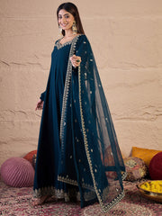 Women Ethnic Motifs Embroidered Sweetheart Neck Kurta with Dupatta