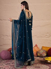 Women Ethnic Motifs Embroidered Sweetheart Neck Kurta with Dupatta