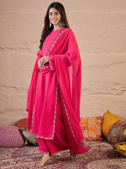 Women Floral Embroidered Regular Thread Work Kurta with Palazzos & Dupatta