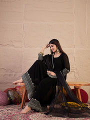 Ethnic Motifs Embroidered Straight Sequinned Kurta With Sharara & Dupatta