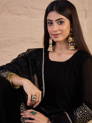 Ethnic Motifs Embroidered Straight Sequinned Kurta With Sharara & Dupatta