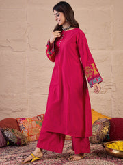 Women Ethnic Motifs Embroidered Regular Thread Work Kurta with Palazzos