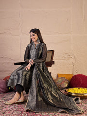 Woven Design Straight Zari Work Viscose Tissue Kurta with Trousers & Dupatta