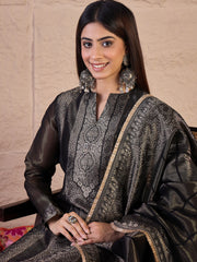 Woven Design Straight Zari Work Viscose Tissue Kurta with Trousers & Dupatta