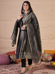 Woven Design Straight Zari Work Viscose Tissue Kurta with Trousers & Dupatta