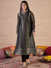 Woven Design Straight Zari Work Viscose Tissue Kurta with Trousers & Dupatta