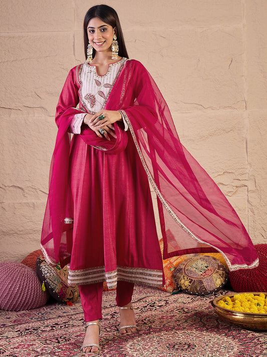 Women Embroidered Sequinned Kurta with Trousers & Dupatta