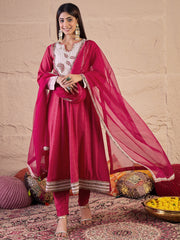 Women Embroidered Sequinned Kurta with Trousers & Dupatta