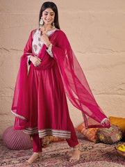 Women Embroidered Sequinned Kurta with Trousers & Dupatta