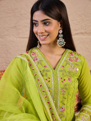 Women Floral Embroidered Regular Thread Work A-Line Kurta with Trousers & Dupatta