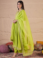 Women Floral Embroidered Regular Thread Work A-Line Kurta with Trousers & Dupatta