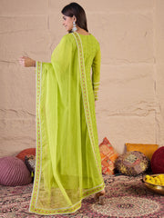 Women Floral Embroidered Regular Thread Work A-Line Kurta with Trousers & Dupatta