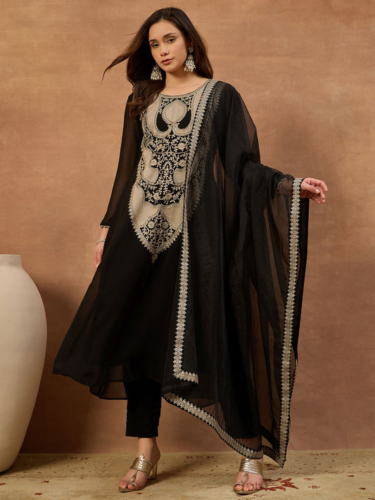 Women Ethnic Motifs Embroidered Regular Thread Work Kurta with Trousers & With Dupatta