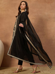 Women Ethnic Motifs Embroidered Regular Thread Work Kurta with Trousers & With Dupatta