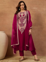 Women Ethnic Motifs Embroidered Regular Thread Work Kurta with Trousers & With Dupatta