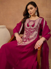 Women Ethnic Motifs Embroidered Regular Thread Work Kurta with Trousers & With Dupatta
