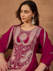 Women Ethnic Motifs Embroidered Regular Thread Work Kurta with Trousers & With Dupatta