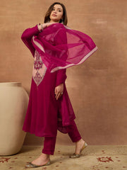 Women Ethnic Motifs Embroidered Regular Thread Work Kurta with Trousers & With Dupatta