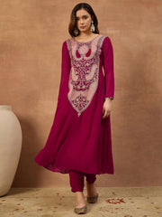 Women Ethnic Motifs Embroidered Regular Thread Work Kurta with Trousers & With Dupatta