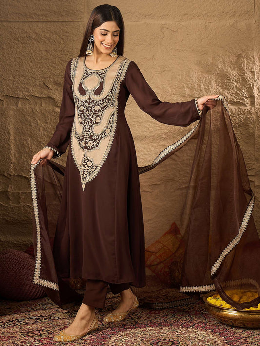Women Ethnic Motifs Embroidered Regular Thread Work Kurta with Trouser & Dupatta