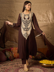 Women Ethnic Motifs Embroidered Regular Thread Work Kurta with Trouser & Dupatta