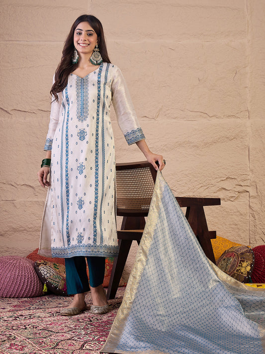 Women Ethnic Motifs Regular Kurta with Trousers & Dupatta