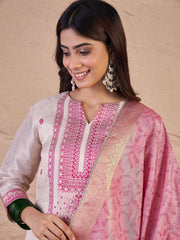 Floral Zari Woven Design Straight Kurta With Trousers And Dupatta