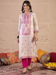 Floral Zari Woven Design Straight Kurta With Trousers And Dupatta