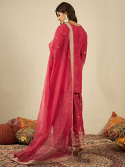 Ethnic Motifs Embroidered Zari Work Kurta With Palazzos & Dupatta