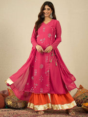 Women Ethnic Motifs Embroidered Angrakha Kurta with Palazzos & With Dupatta