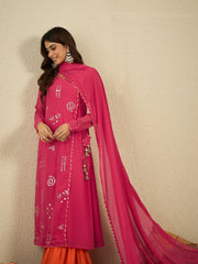 Women Ethnic Motifs Embroidered Angrakha Kurta with Palazzos & With Dupatta