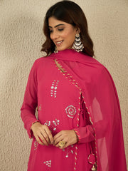Women Ethnic Motifs Embroidered Angrakha Kurta with Palazzos & With Dupatta