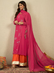 Women Ethnic Motifs Embroidered Angrakha Kurta with Palazzos & With Dupatta