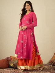 Women Ethnic Motifs Embroidered Angrakha Kurta with Palazzos & With Dupatta