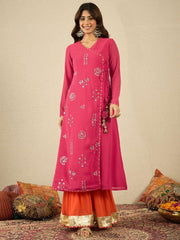Women Ethnic Motifs Embroidered Angrakha Kurta with Palazzos & With Dupatta