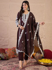 Women Ethnic Motifs Embroidered Regular Thread Work Kurta with Trousers & With Dupatta
