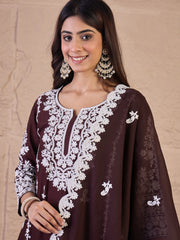 Women Ethnic Motifs Embroidered Regular Thread Work Kurta with Trousers & With Dupatta