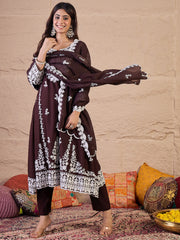 Women Ethnic Motifs Embroidered Regular Thread Work Kurta with Trousers & With Dupatta