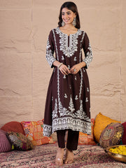 Women Ethnic Motifs Embroidered Regular Thread Work Kurta with Trousers & With Dupatta