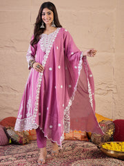 Women Floral Thread and Sequinned Embroidered Kurta Set with Dupatta