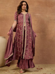 Women Ethnic Motifs Embroidered Angrakha Thread Work Kurta with Sharara & With Dupatta