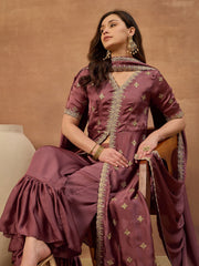 Women Ethnic Motifs Embroidered Angrakha Thread Work Kurta with Sharara & With Dupatta