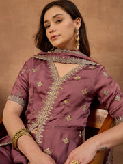 Women Ethnic Motifs Embroidered Angrakha Thread Work Kurta with Sharara & With Dupatta
