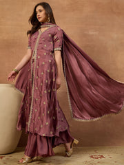 Women Ethnic Motifs Embroidered Angrakha Thread Work Kurta with Sharara & With Dupatta