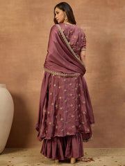 Women Ethnic Motifs Embroidered Angrakha Thread Work Kurta with Sharara & With Dupatta