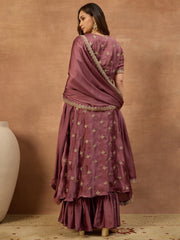 Women Ethnic Motifs Embroidered Angrakha Thread Work Kurta with Sharara & With Dupatta