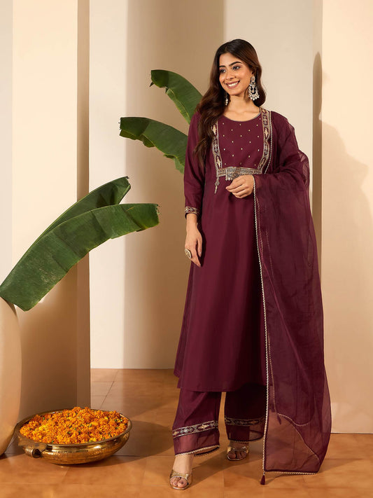 Women Ethnic Motifs Embroidered Panelled Kurta with Palazzos & With Dupatta