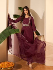 Women Ethnic Motifs Embroidered Panelled Kurta with Palazzos & With Dupatta